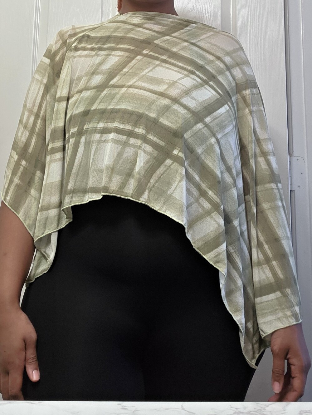 Lightweight Olive Plaid Wrap Scarf